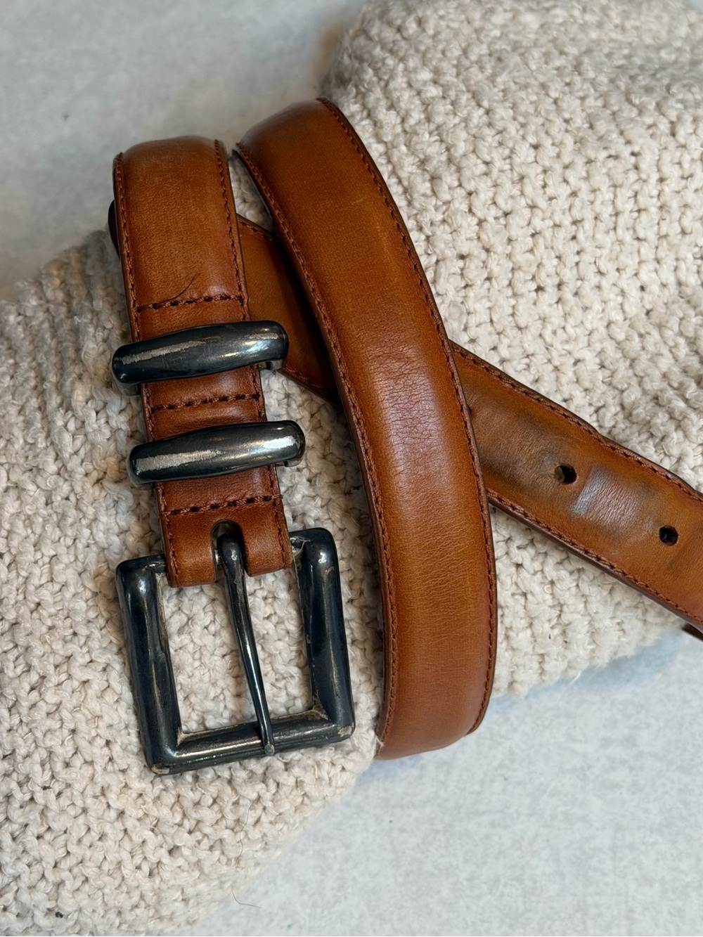 Honest Brown Leather Belt with Dark Silver Buckle size 32